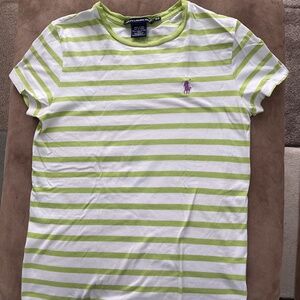 Ralph Lauren Sport Womens Lime Green & White Striped Shirt Size Small